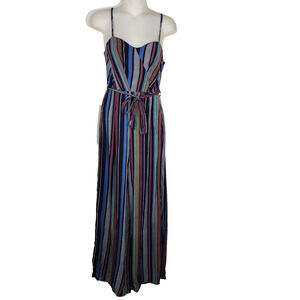 Plush Boutique Jumpsuit Small Multicolor Tie Waist Spaghetti Straps Stripe Wide